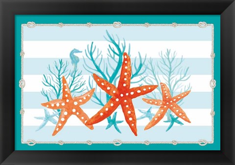 Framed Coral Aqua II on Teal Print