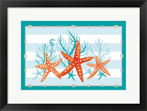 Framed Coral Aqua II on Teal Print