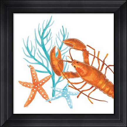 Framed Coral Aqua X Print