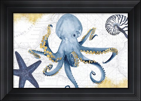 Framed Deep Blue Sea I White Gold Print