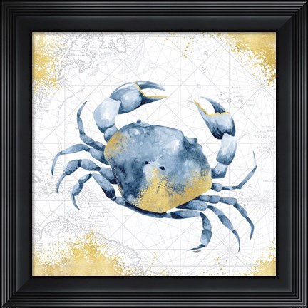 Framed Deep Blue Sea V White Gold Print