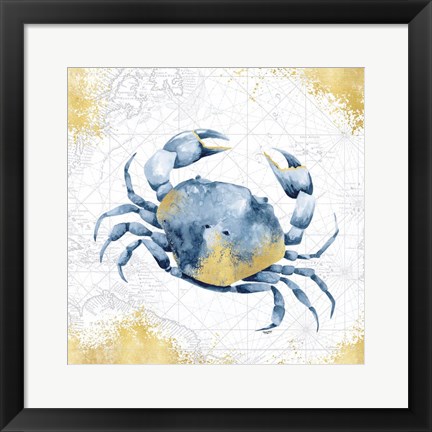 Framed Deep Blue Sea V White Gold Print