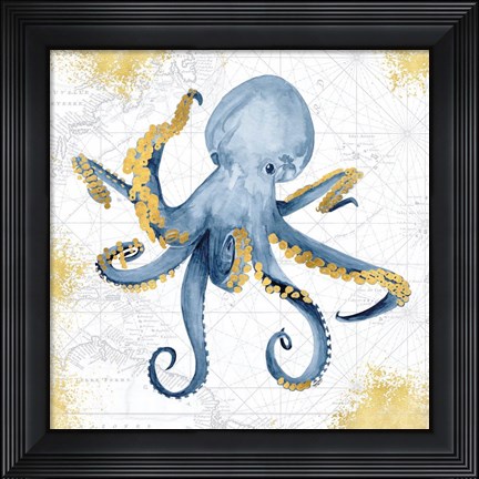 Framed Deep Blue Sea VI White Gold Print