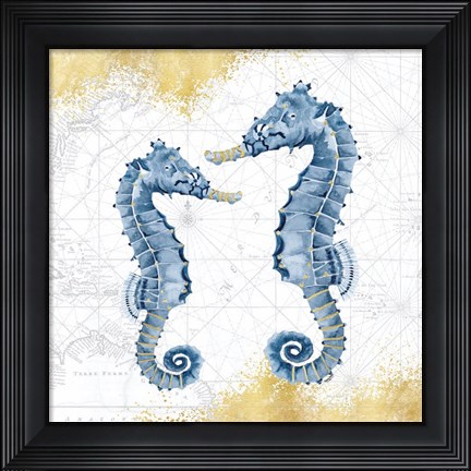 Framed Deep Blue Sea VIII White Gold Print
