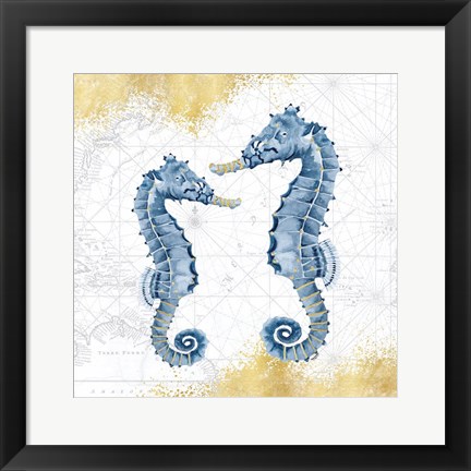 Framed Deep Blue Sea VIII White Gold Print