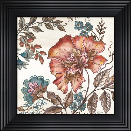 Framed Garden Vines I on White Print