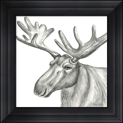 Framed Watercolor Pencil Forest I-Moose Print