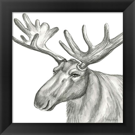 Framed Watercolor Pencil Forest I-Moose Print