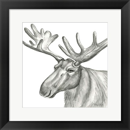 Framed Watercolor Pencil Forest I-Moose Print
