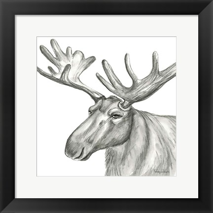 Framed Watercolor Pencil Forest I-Moose Print