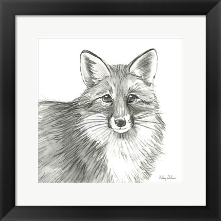 Framed Watercolor Pencil Forest III-Fox Print