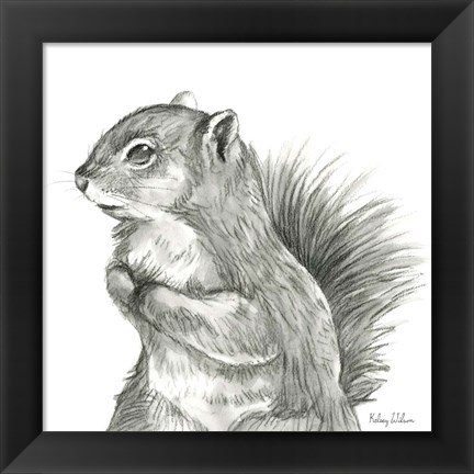 Framed Watercolor Pencil Forest IV-Squirrel Print