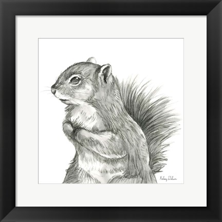 Framed Watercolor Pencil Forest IV-Squirrel Print