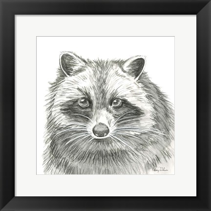 Framed Watercolor Pencil Forest VI-Raccoon Print