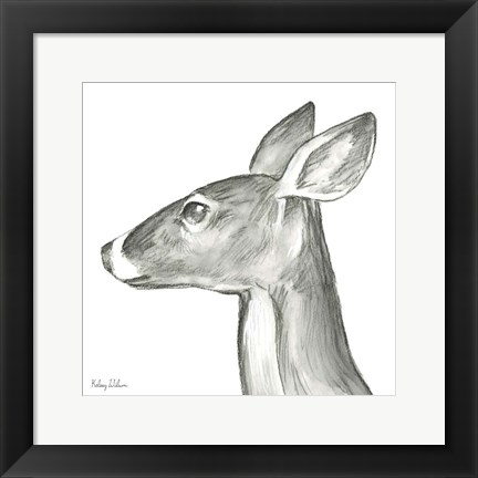 Framed Watercolor Pencil Forest VII-Doe Print