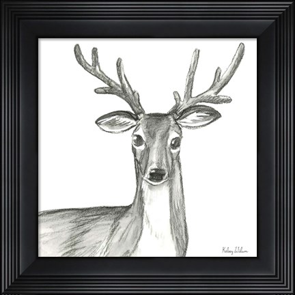 Framed Watercolor Pencil Forest VIII-Deer Print