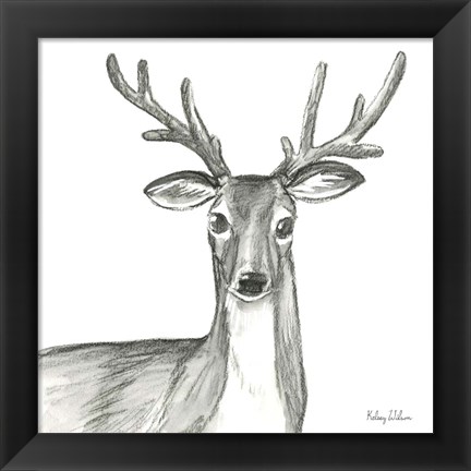 Framed Watercolor Pencil Forest VIII-Deer Print