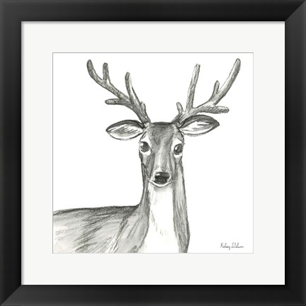 Framed Watercolor Pencil Forest VIII-Deer Print