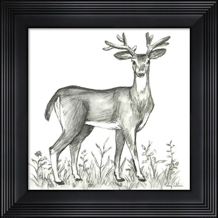 Framed Watercolor Pencil Forest XI-Deer 2 Print