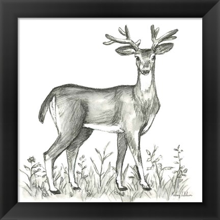 Framed Watercolor Pencil Forest XI-Deer 2 Print