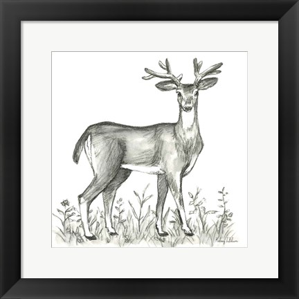 Framed Watercolor Pencil Forest XI-Deer 2 Print