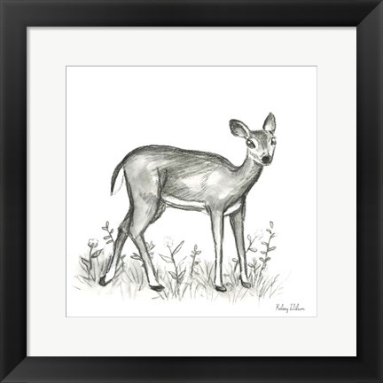 Framed Watercolor Pencil Forest XII-Fawn 2 Print