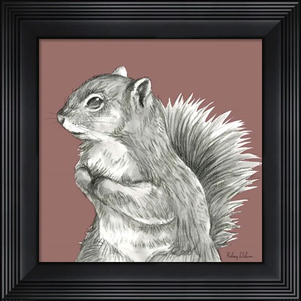 Framed Watercolor Pencil Forest color IV-Squirrel Print