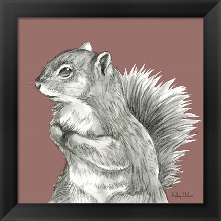 Framed Watercolor Pencil Forest color IV-Squirrel Print