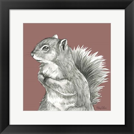 Framed Watercolor Pencil Forest color IV-Squirrel Print