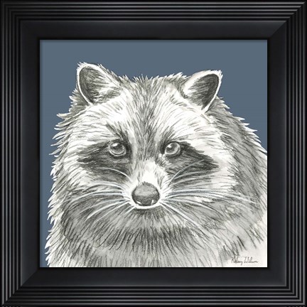 Framed Watercolor Pencil Forest color VI-Raccoon Print