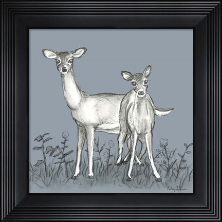 Framed Watercolor Pencil Forest color X-Deer Family Print