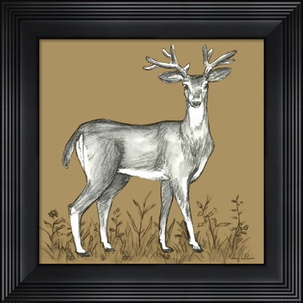 Framed Watercolor Pencil Forest color XI-Deer 2 Print