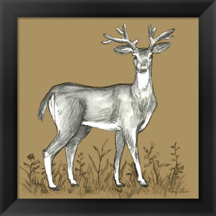 Framed Watercolor Pencil Forest color XI-Deer 2 Print