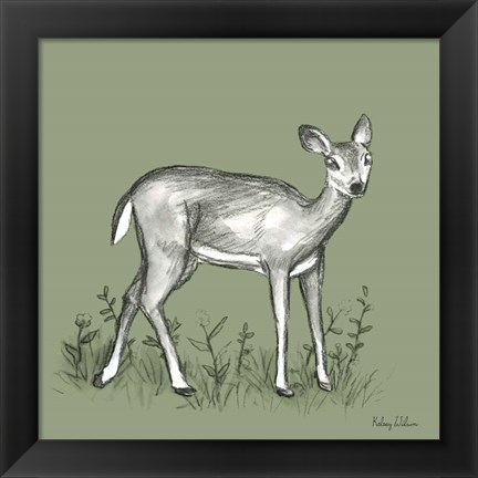 Framed Watercolor Pencil Forest color XII-Fawn 2 Print