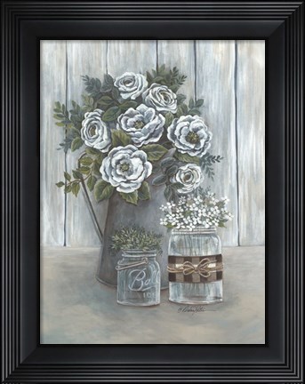 Framed Floral Country Gray Print