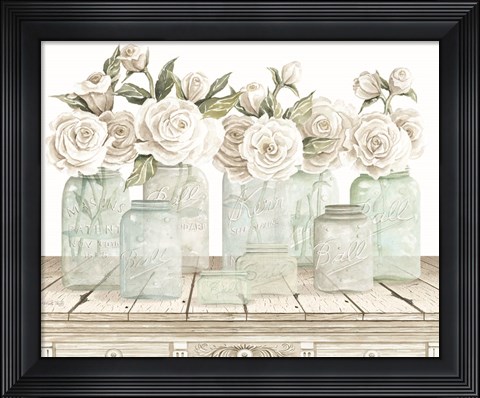 Framed Neutral Floral Parade Print