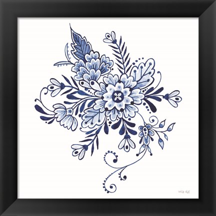 Framed Blue &amp; White Flowers I Print