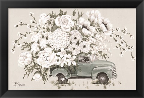 Framed White Floral Truck Print