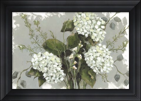 Framed Hydrangeas in White Print