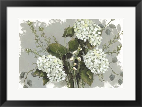 Framed Hydrangeas in White Print