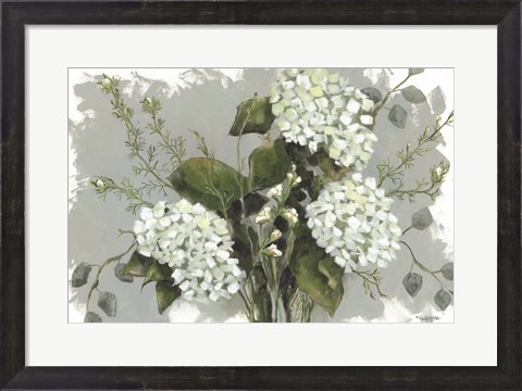 Framed Hydrangeas in White Print