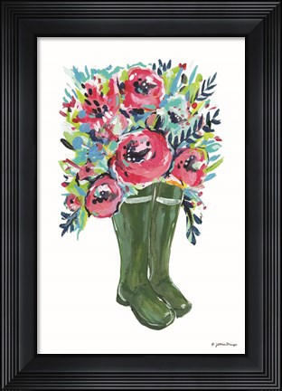Framed Rainboots and Ranunculus Print