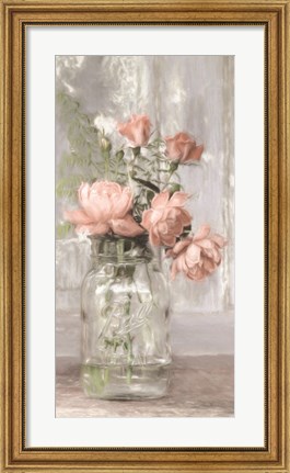 Framed Cottage Peach Roses Print