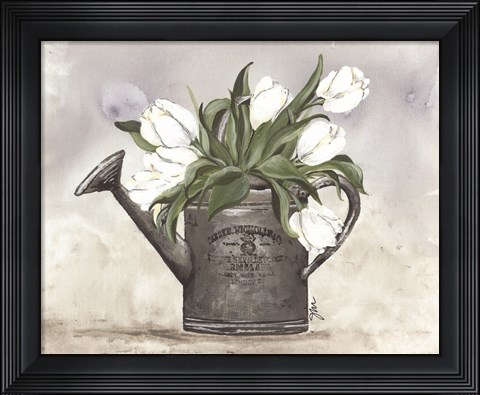 Framed Watering Can Tulips Print