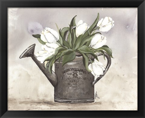 Framed Watering Can Tulips Print