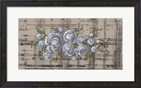 Framed Blue Rose on Plaid Print