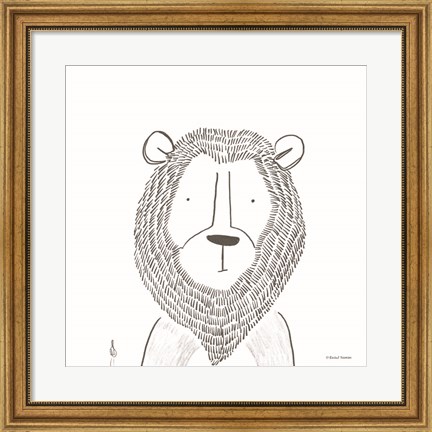 Framed Lion Line Drawing 1 Print