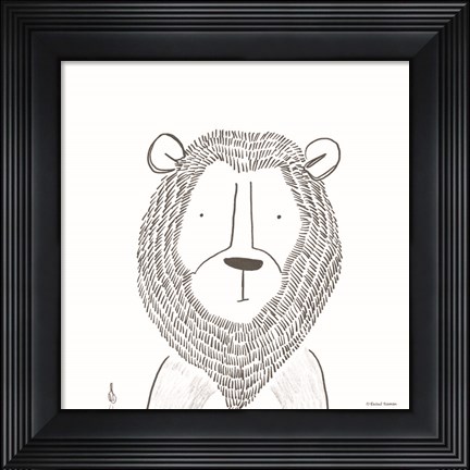 Framed Lion Line Drawing 1 Print