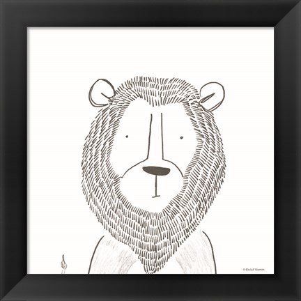 Framed Lion Line Drawing 1 Print