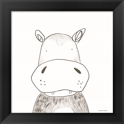 Framed Hippo Line Drawing Print